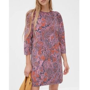 Anthropologie Paisley Dress Dayna in Pink and Orange Corduroy Boho Sheath